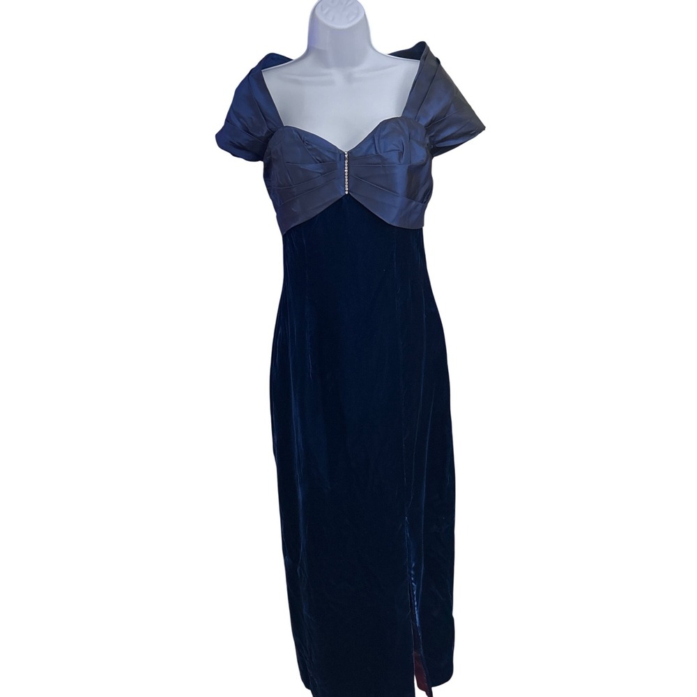 Vintage Continental Gown Velvet Maxi Prom Dress Evening Party Formal Prom Blue